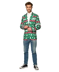 Suitmeister Men's Christmas Blazer - X- Mas Festive Nordic Slim Fit Green White