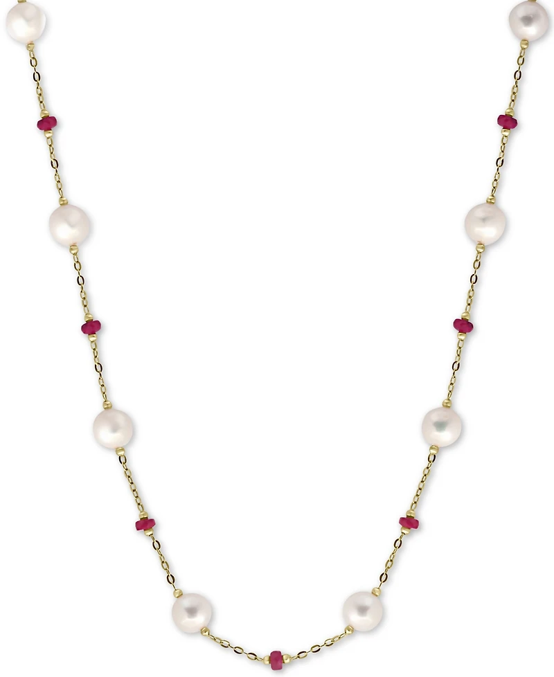 Effy Cultured Freshwater Pearl (8mm) & Ruby (3-1/3 ct. t.w.) 18" Statement Necklace in 14k Gold (Also in Sapphire)