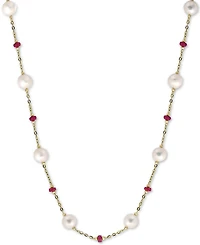 Effy Cultured Freshwater Pearl (8mm) & Ruby (3-1/3 ct. t.w.) 18" Statement Necklace in 14k Gold (Also in Sapphire)