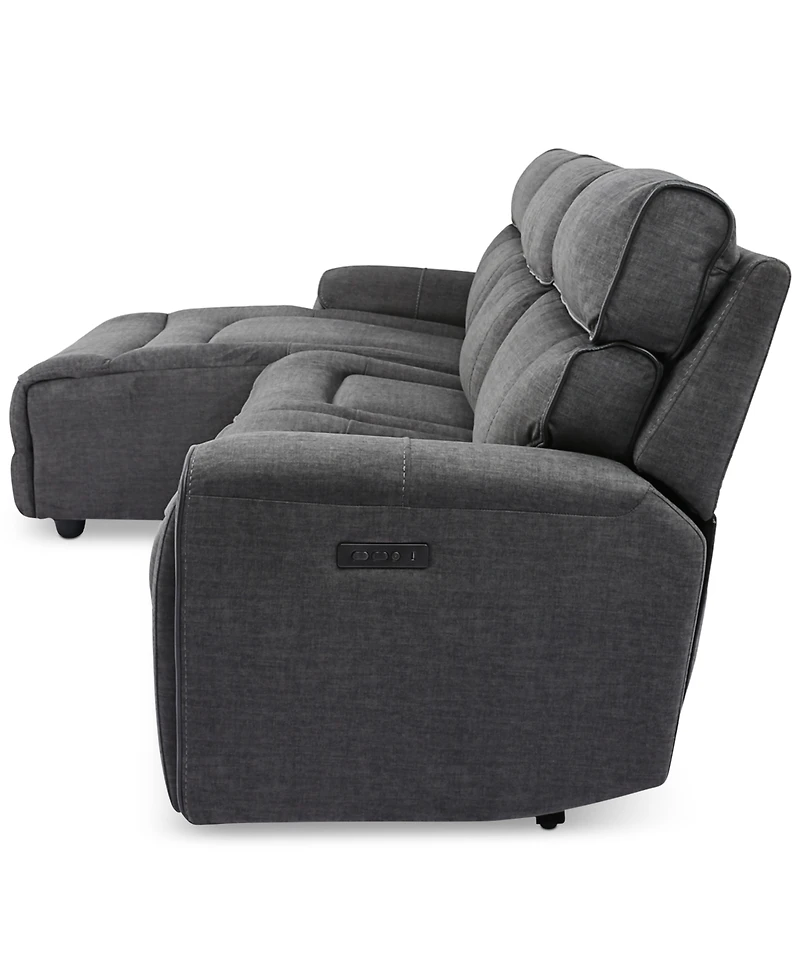 Closeout! Hutchenson 3-Pc. Fabric Chaise Sectional with Power Recliner and Headrest