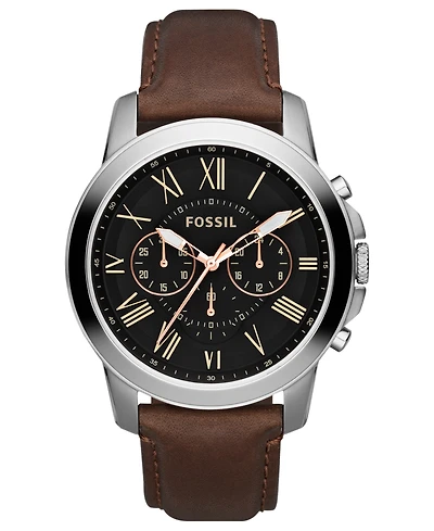 Fossil Men's Chronograph Grant Brown Leather Strap Watch 44mm