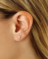 Flat Cross Stud Earrings 14k White, Yellow or Rose Gold