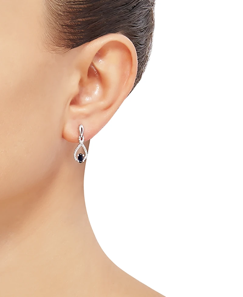 2-Pc. Set Sapphire (1-1/3 ct. t.w.) & Diamond (1/20 Pendant Necklace Matching Drop Earrings Sterling Silver (Also Emerald)