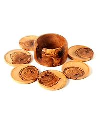 BeldiNest Olive Wood Coaster Set of 6 with Holder