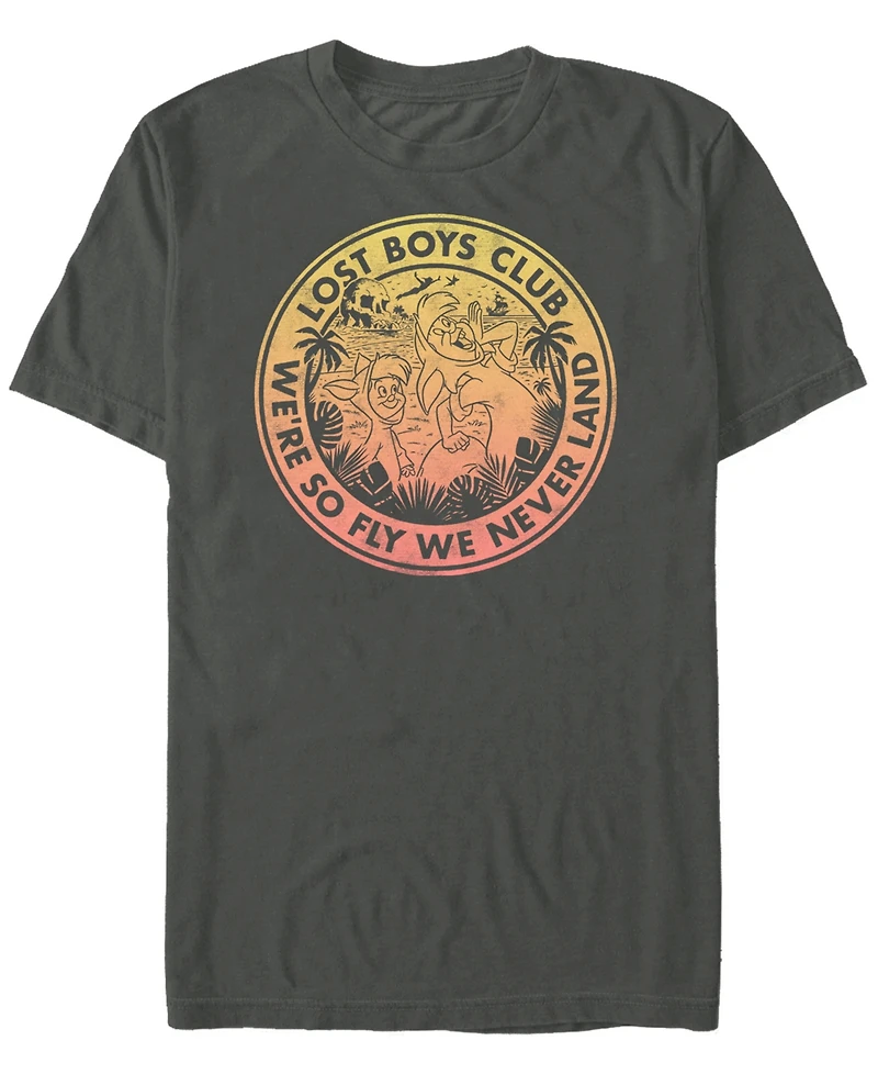 Disney Men's Peter Pan Lost Boys Club Gradient Emblem, Short Sleeve T-Shirt