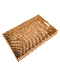 Artifacts Trading Company Rattan Rectangular Tray With Cutout Handles