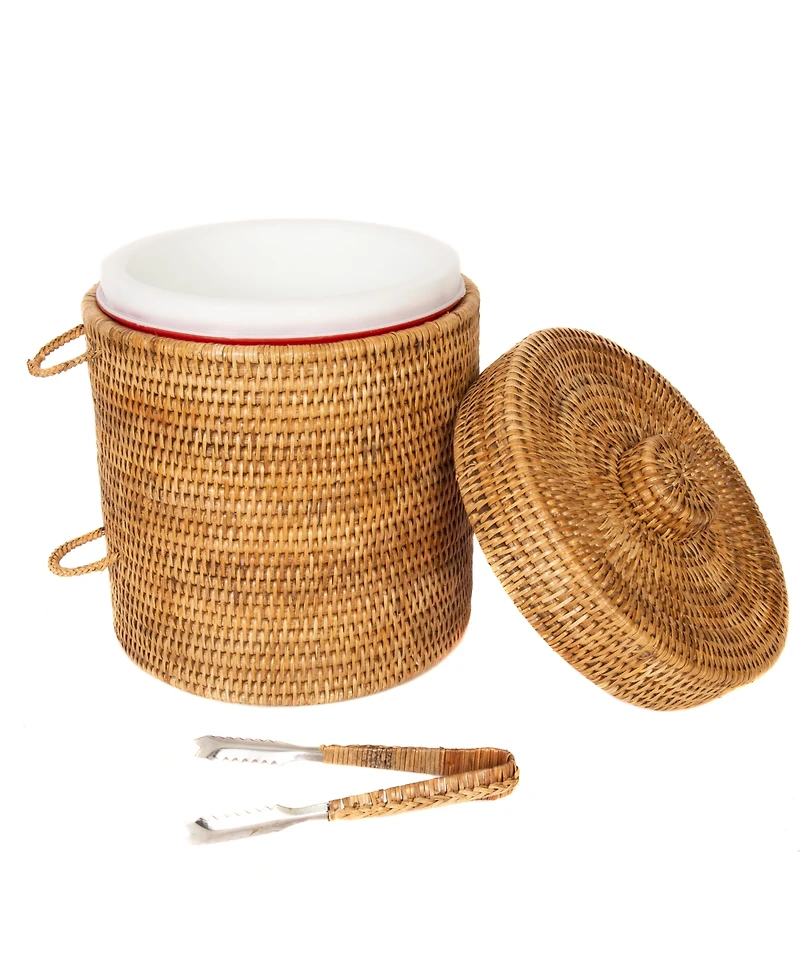 Artifacts Trading Company Rattan Ice Bucket with Tongs