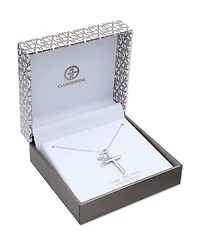 Cubic Zirconia Double Cross 18" Pendant Necklace in Sterling Silver