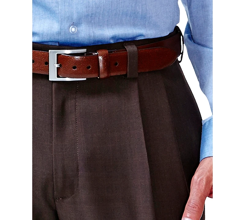 Haggar Men's Eclo Stria Classic Fit Pleated Hidden Expandable Waistband Dress Pants