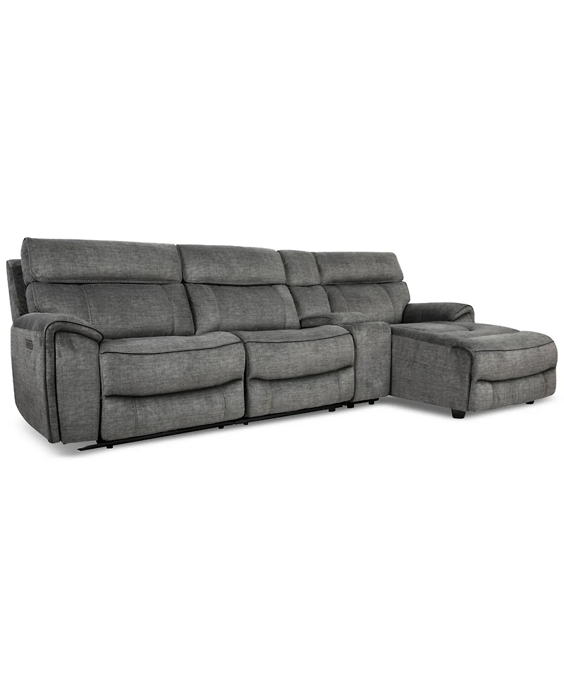 Closeout! Hutchenson 4-Pc. Fabric Chaise Sectional with 2 Power Recliners, Power Headrests and Console