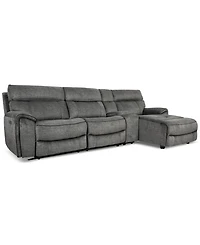 Closeout! Hutchenson 4-Pc. Fabric Chaise Sectional with 2 Power Recliners, Power Headrests and Console