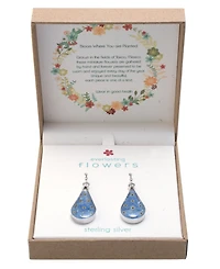 Medium Teardrop Dried Flower Earrings Sterling Silver. Available Multi, Blue, Yellow or Purple