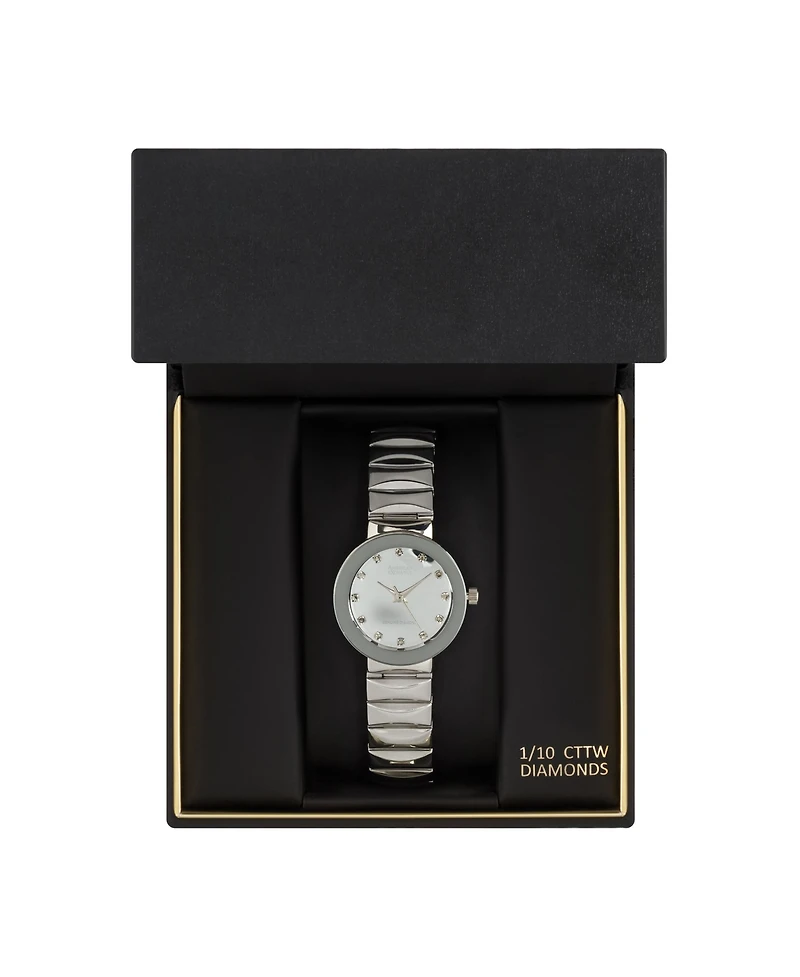 American Exchange Ladies Genuine Diamond Collection Shiny Silver Watch, 28mm