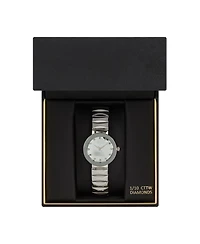 American Exchange Ladies Genuine Diamond Collection Shiny Silver Watch, 28mm