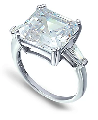 Cubic Zirconia Asscher Cut Center Stone Ring Silver Plate