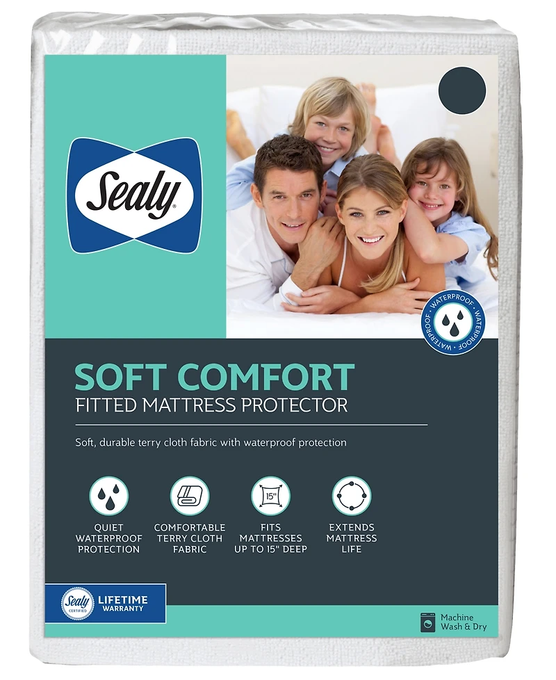 Sealy Soft Comfort Fitted Waterproof Mattress Protector, Queen
