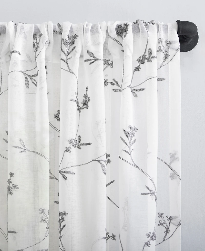 Delia Embroidered Floral Sheer Rod Pocket Curtain Panel