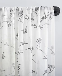 Delia Embroidered Floral Sheer Rod Pocket Curtain Panel