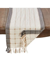 Saro Lifestyle Woven Windowpane and Tassel Design Cotton Table Runner