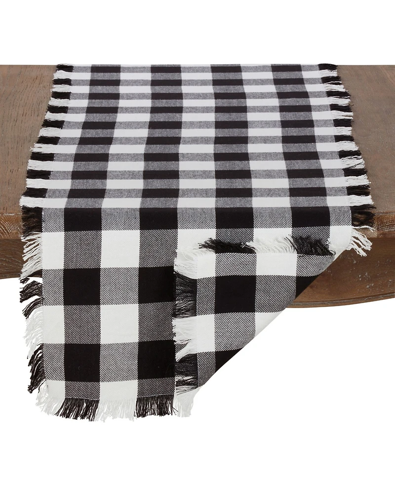 Saro Lifestyle Cotton Runner with Buffalo Plaid and Fringe Design, 16" x 72"