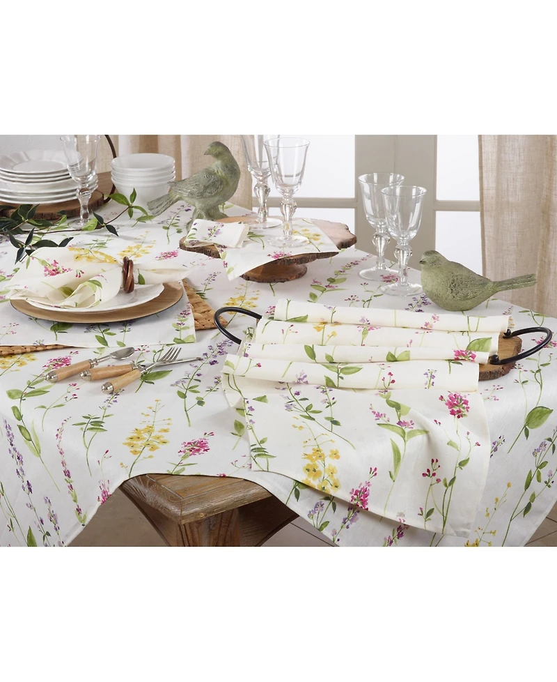 Saro Lifestyle Linen Table Runner with Watercolor Floral Stem Design