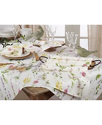 Saro Lifestyle Linen Table Runner with Watercolor Floral Stem Design