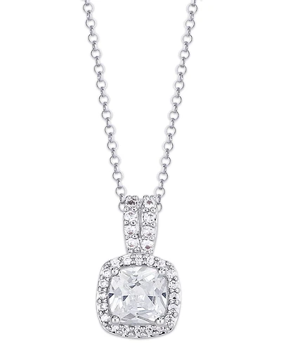 Birthstone Cushion Halo Pendant Necklace Silver Plate