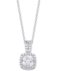 Birthstone Cushion Halo Pendant Necklace Silver Plate