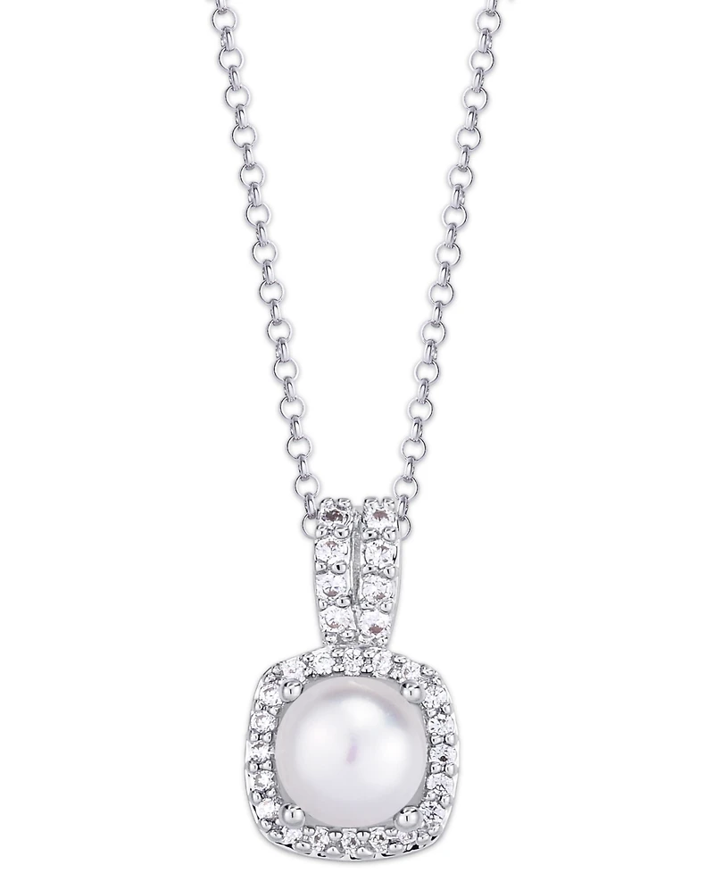 Birthstone Cushion Halo Pendant Necklace in Silver Plate