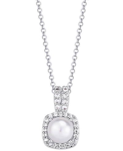 Birthstone Cushion Halo Pendant Necklace in Silver Plate