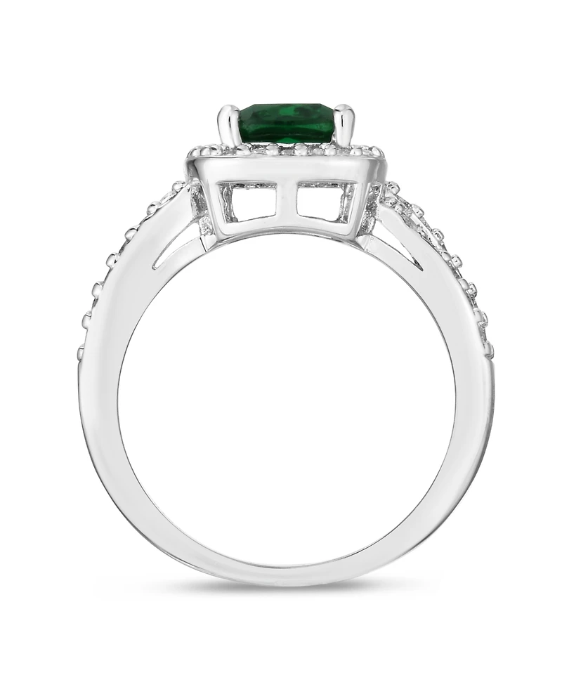 Simulated Birthstone Cushion Cubic Zirconia Halo Solitaire Ring in Silver Plate