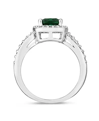 Simulated Birthstone Cushion Cubic Zirconia Halo Solitaire Ring in Silver Plate