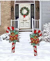 Designocracy Christmas Candy Cane Yard Lawn Holiday Wooden Free Standing Outdoor Decoration