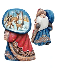 G.DeBrekht Woodcarved and Hand Painted Santa Reindeer Figurine with Bag
