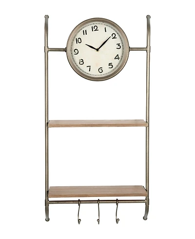Storied Home Wall Clock with Shelves and Hooks