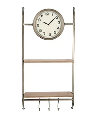 Storied Home Wall Clock with Shelves and Hooks