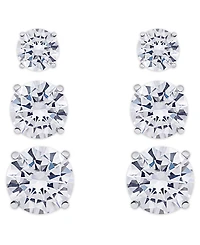 Cubic Zirconia 3-Pc. Set Graduated Round Stud Earrings in Silver Plate