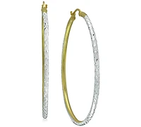 Giani Bernini Medium Two-Tone Textured Hoop Earrings in Sterling Silver & 18k Gold-Plate, 1.37", Created for Macy's