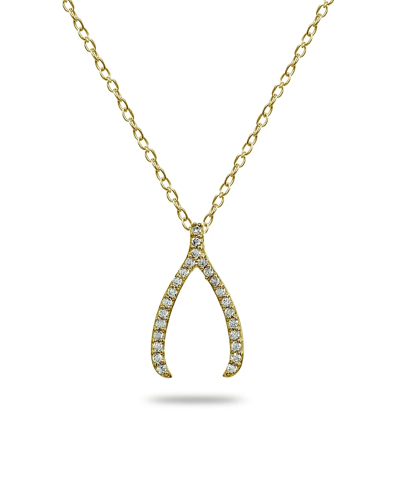 Cubic Zirconia Wishbone Slide Pendant 18k Gold Plated Sterling Silver or