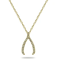 Cubic Zirconia Wishbone Slide Pendant 18k Gold Plated Sterling Silver or