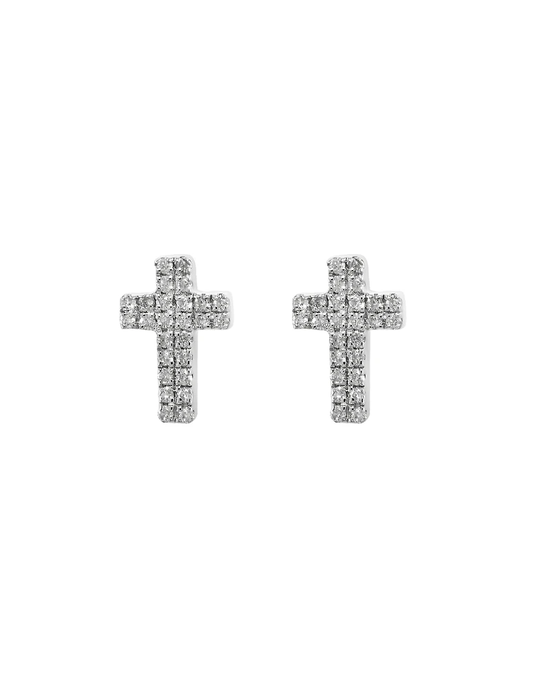 Effy Diamond (1/6 ct.t.w.) Cross Stud Earrings in Sterling Silver or 14k Gold-Plated Sterling Silver