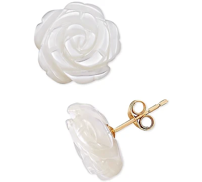 Mother-of-Pearl Flower Stud Earrings 10k Gold