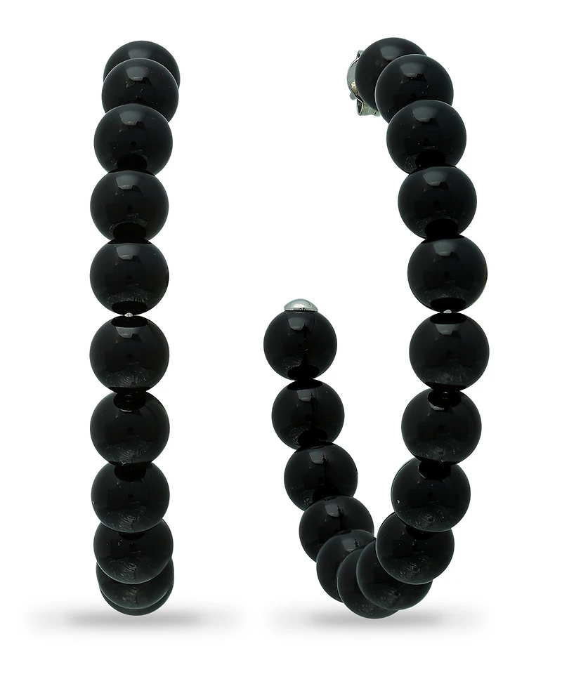 Genuine Stone Bead Hoops Silver Plate, 1 3/4"