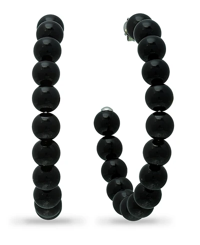 Genuine Stone Bead Hoops Silver Plate, 1 3/4"