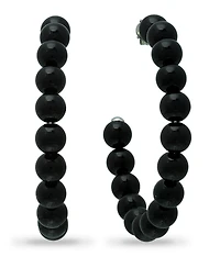 Genuine Stone Bead Hoops Silver Plate, 1 3/4"