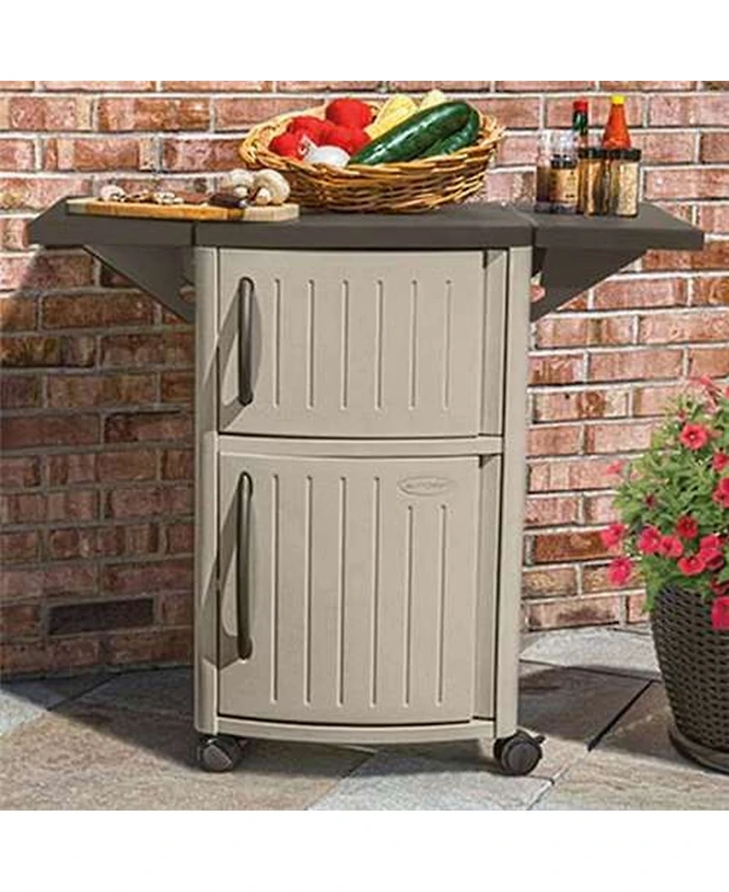 Suncast DCP2000 Portable Outdoor Patio Prep Serving Station Table and Cabinet