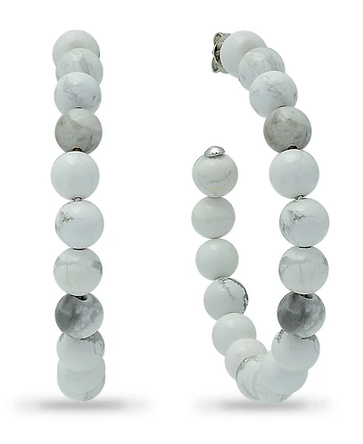 Genuine Stone Bead Hoops Silver Plate, 1 3/4"