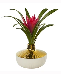 Nearly Natural 13in. Ginger Artificial Plant in Gold and Cream Elegant Vase