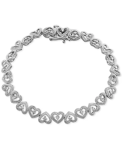 Diamond Heart Link Bracelet (1/10 ct. t.w.) Available Sterling Silver or 18k Gold-plated
