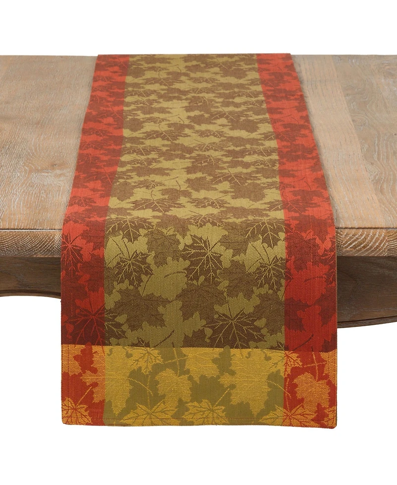 Saro Lifestyle Fall Maple Leaf Damask Cotton Table Runner